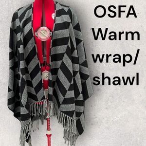 OSFA grey black wrap with fringe